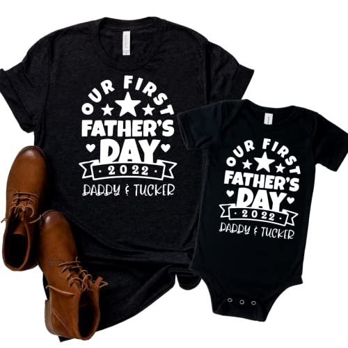 Personalized First Father's Day Matching Shirts for Dad and Newborn - Custom Name Gift from Baby Girl, Son or Wife | FSTAR1 | Perfect for Family Photos, Baby Showers & First Father's Day Celebrations