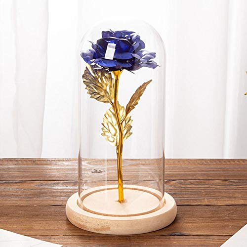 LED Rose Glass Dome with Wooden Base - Artificial & Dried Flower Home Decor for Valentine's Day, Christmas, Wedding Centerpiece & Romantic Gifts - Red Rose Lamp for Table Decor, Bedroom, Living Room