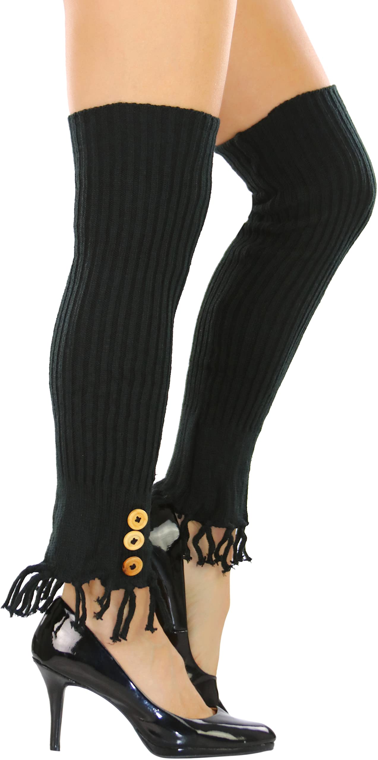 Stylish Women's Acrylic Leg Warmers with Frilly Trim & Side Buttons - Cozy Winter Accessories for Dance, Yoga & Cold Weather Fashion