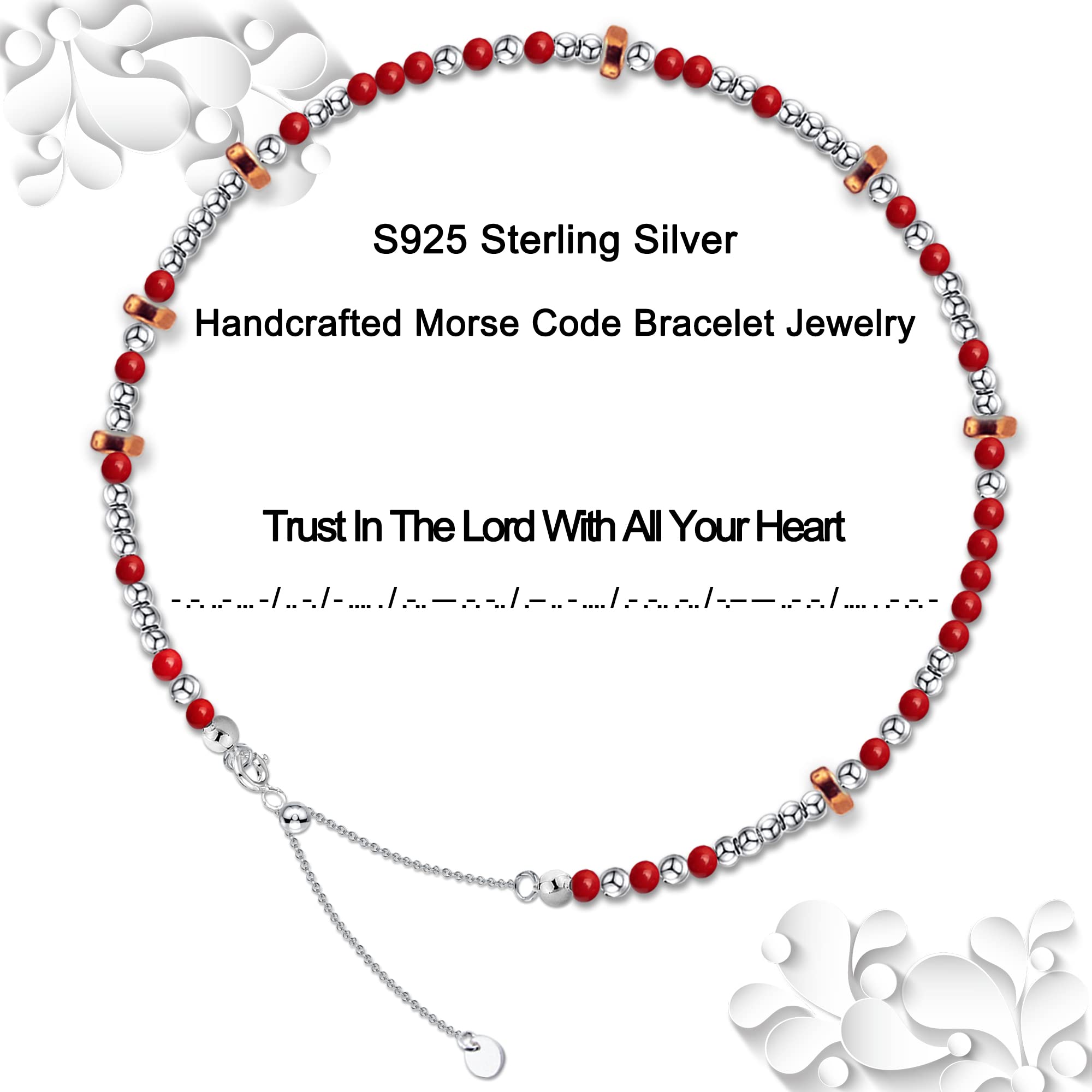 Trust in the Lord 925 Sterling Silver Morse Code Bracelet for Women - Christian Jesus Beaded Bracelet with Stone Beads by ALiLuYa | Perfect for Daily Wear, Church, Prayer & Gift Giving
