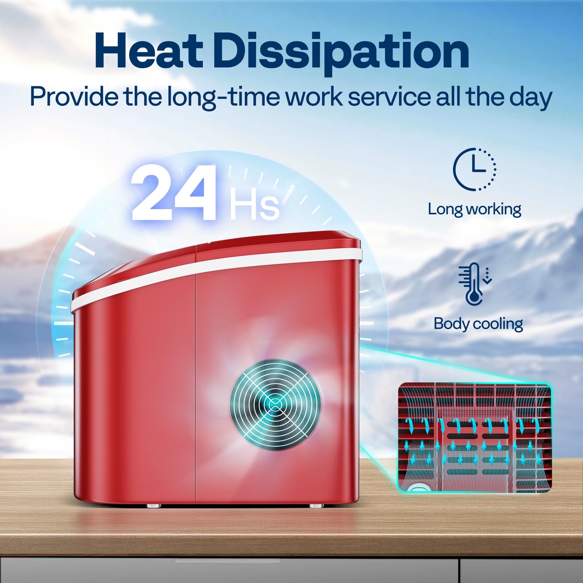 VIVOHOME Portable Countertop Ice Maker Machine - 26lbs/Day, 9 Ice Cubes in 6 Minutes, Self-Cleaning with Hand Scoop (Red) - Perfect for Home, Office, RV, and Parties