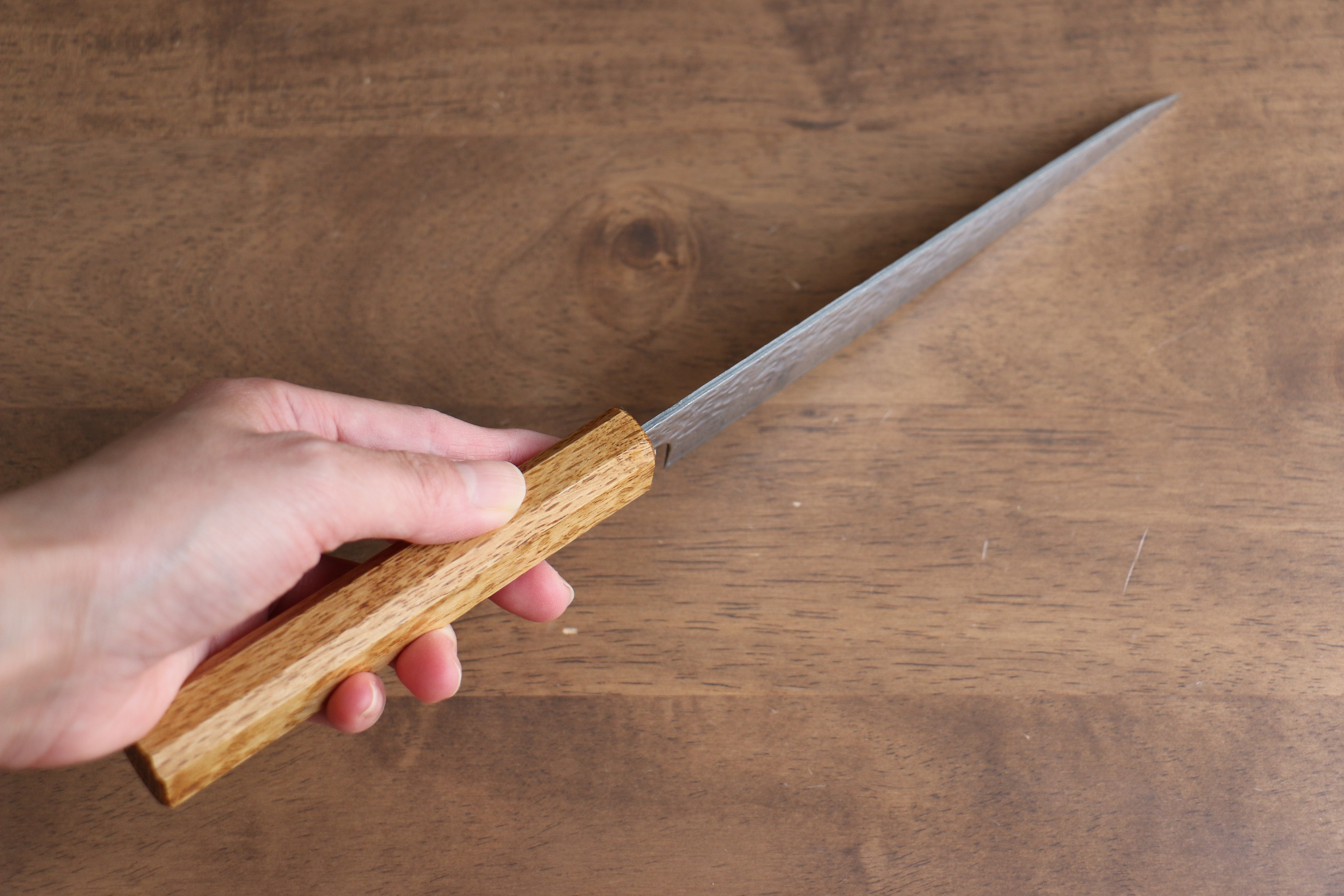 Seisuke Tsukikage AUS10 Hammered Damascus Petty Utility Knife 150mm - Oak Handle Japanese Chef Knife for Precision Slicing, Peeling & Garnishing