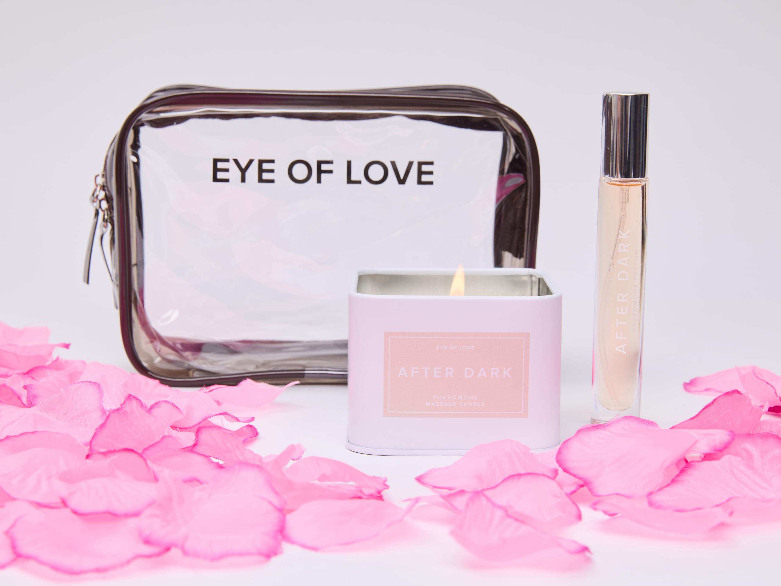 Love in Travel Kit - Romantic Pheromone Perfume & Scented Candle Gift Set with Rose Petals in Portable Travel Bag | Perfect for Date Nights, Anniversaries & Couples Getaways