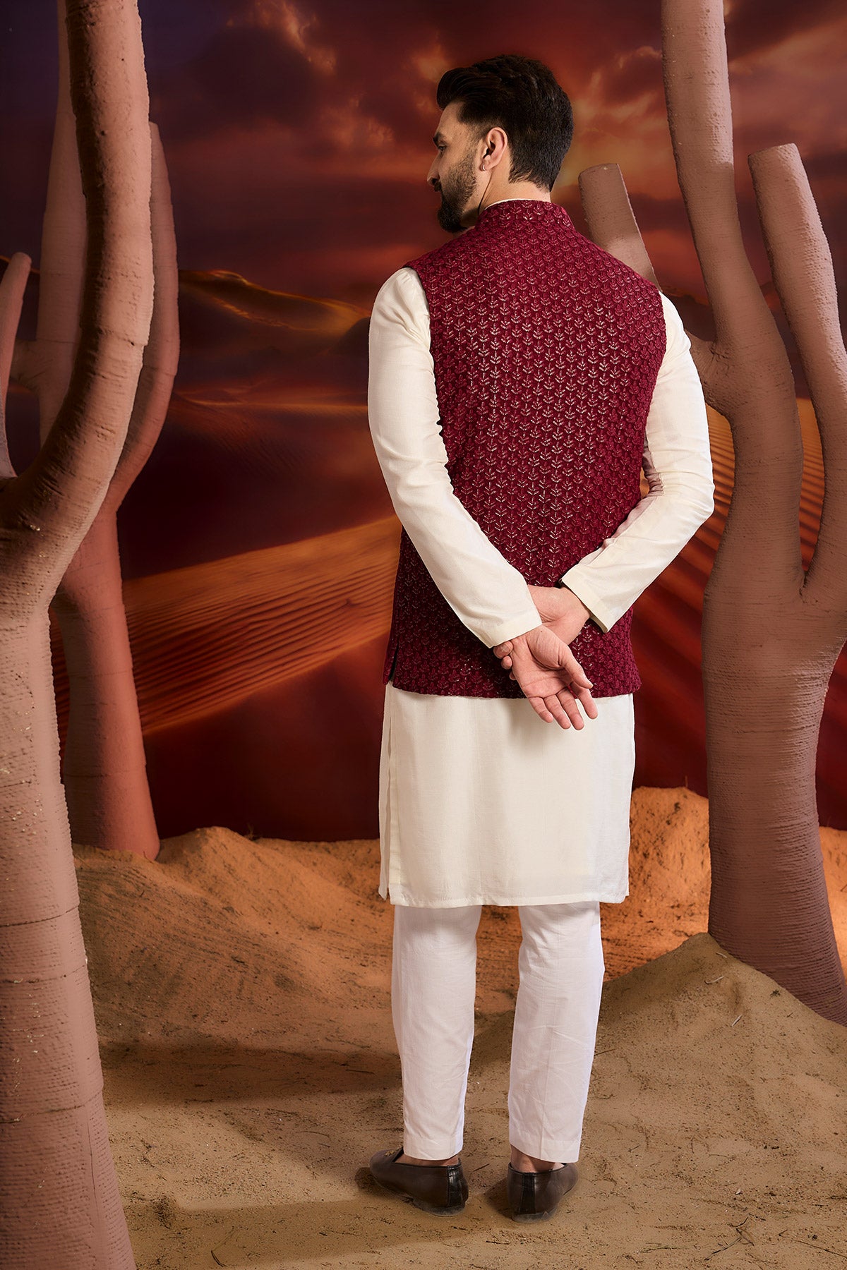 Stylish Maroon Chikakari Short Jacket for Women - Trendy Outerwear for Casual Outings & Fall Fashion