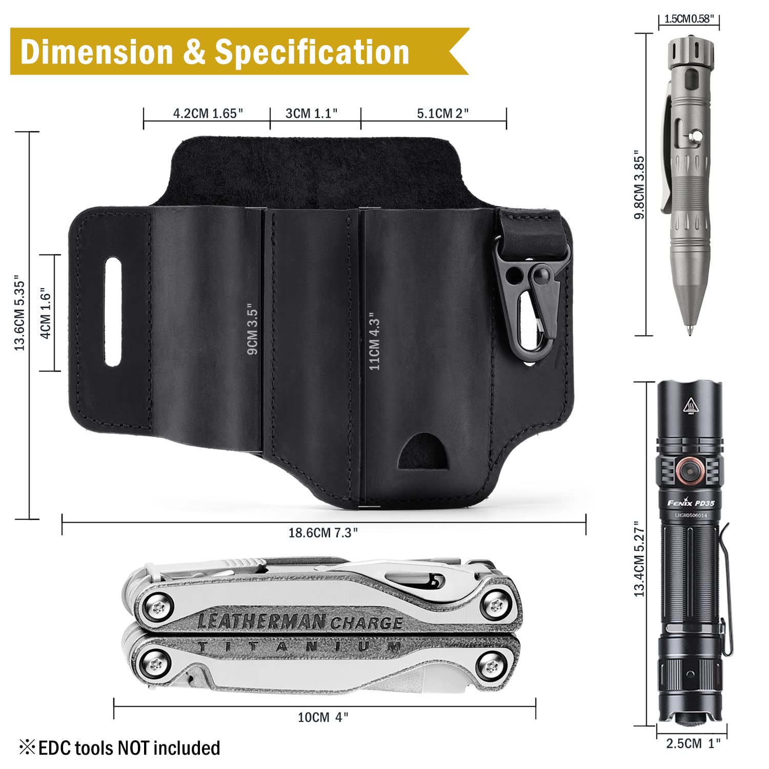 Viperade PJ29 Leather Multitool Sheath for Belt - EDC Pocket Organizer for Men | Tactical Flashlight & Multi-Tool Holder | Perfect for Camping, Hiking & Everyday Carry (EDC)
