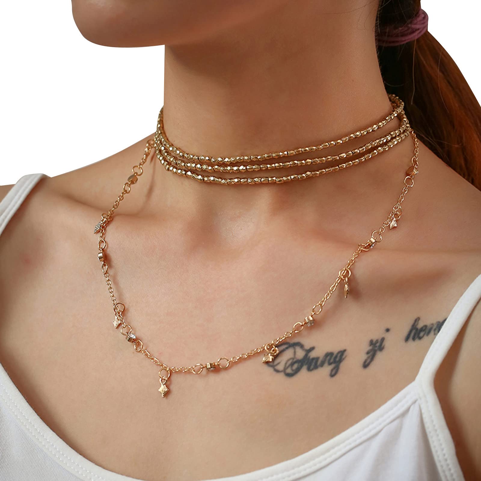 Elegant Star Layered Necklace for Women - Handmade Gold Plated Dainty Choker & Bar Pendant Long Necklace | Perfect for Date Night, Office Wear & Special Occasions