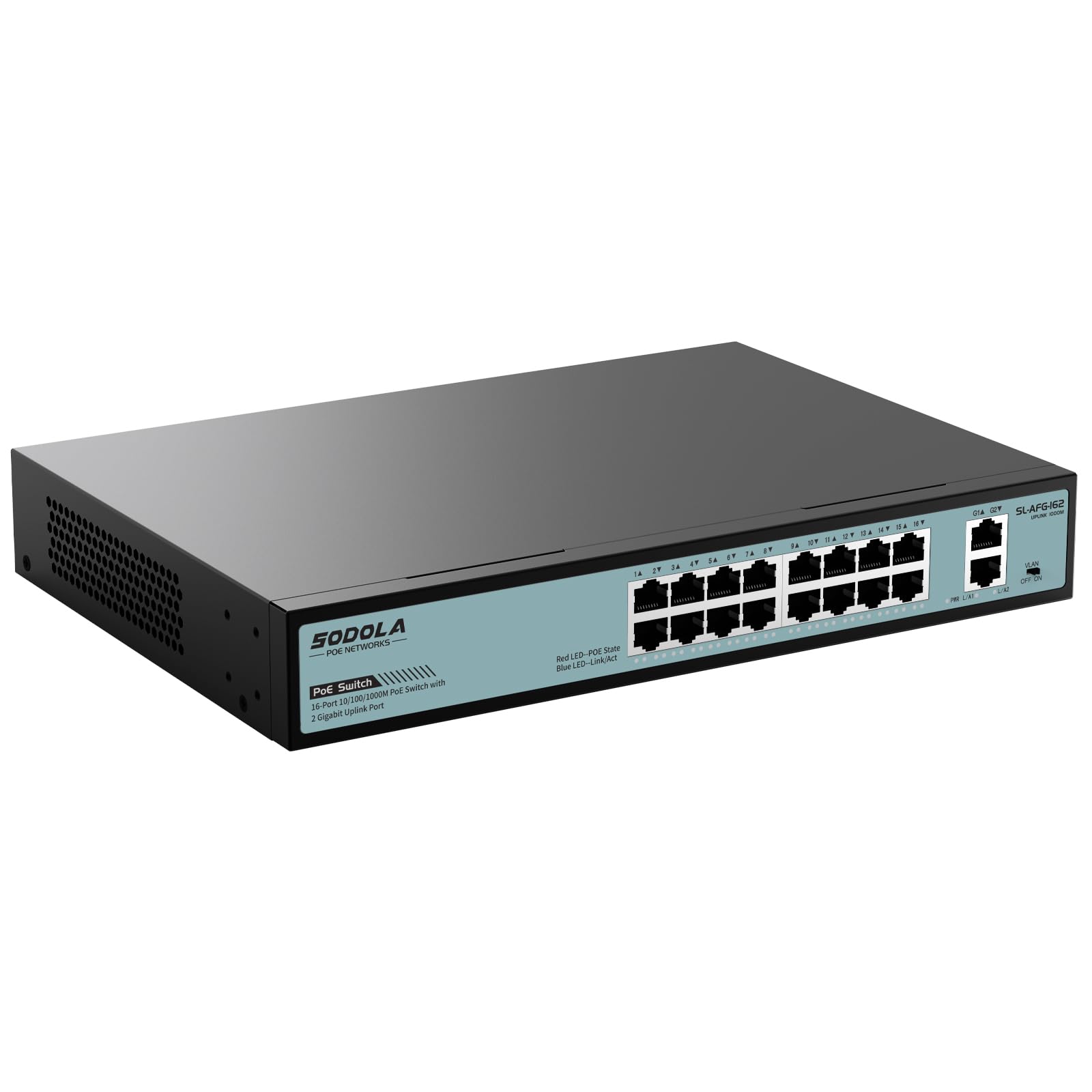 16 Port Gigabit PoE Switch 400W with 2 Gigabit Uplink Ports, 802.3af/at Compliant, Port Isolation & Metal Casing - 1U Rackmount Unmanaged Network Switch for IP Cameras, VoIP Phones & Wireless Access Points