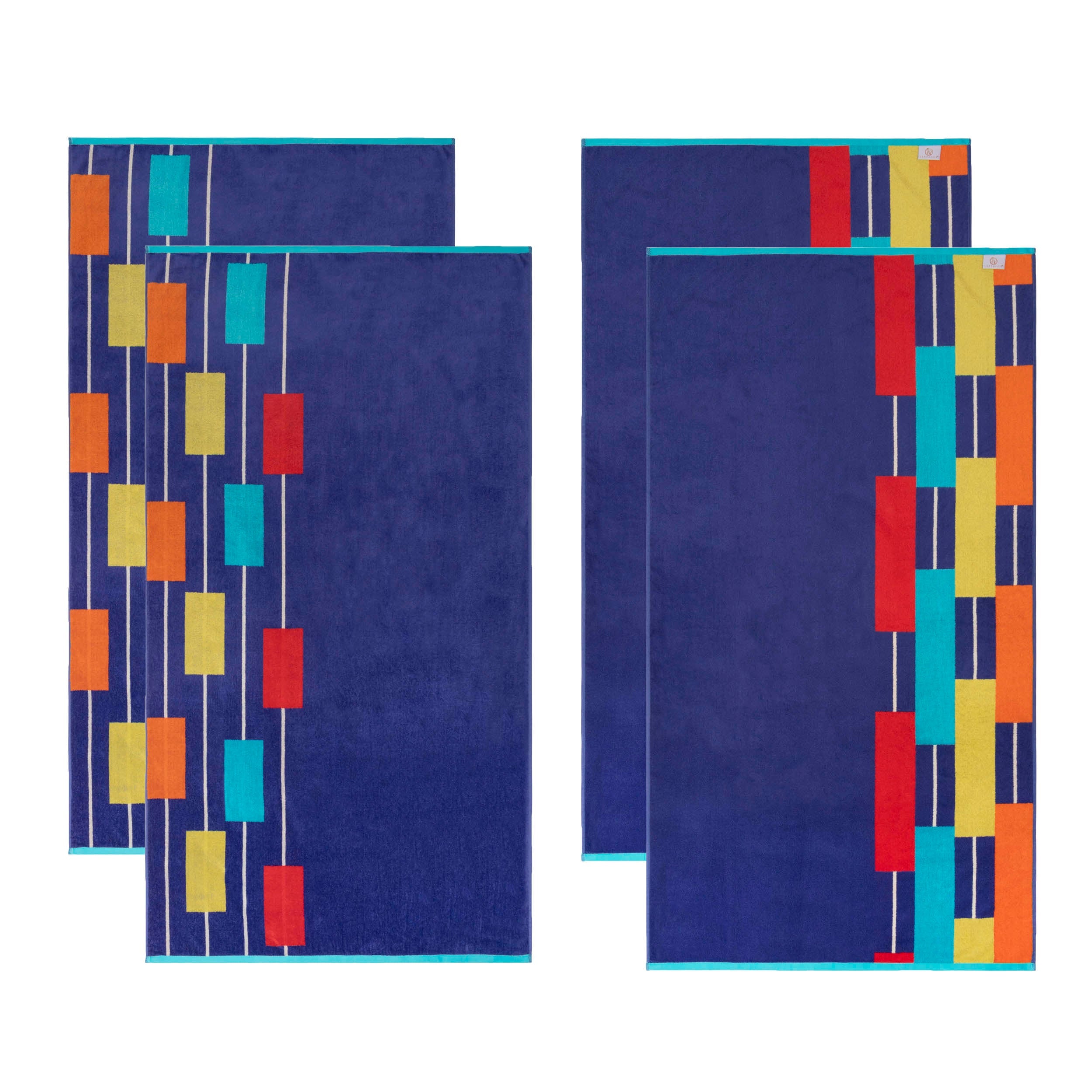 Neon Tiles Oversized 4-Piece Beach Towel Set - Ultra Soft & Quick Dry, 40x70 Inches - Perfect for Pool, Beach, Yoga & Picnic