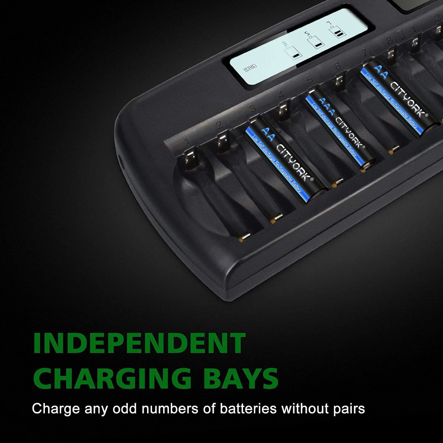 16 Bay Smart LCD Battery Charger for AA AAA NiMH NiCD - Fast Charging with Refresh Function & Car Adapter - Perfect for Cameras, Toys, Flashlights & Electronics (Upgraded Version)