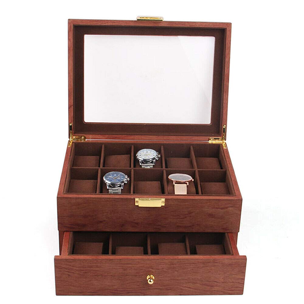 20-Slot Watch Organizer Box with Acrylic Top Lid - 2 Layer Wooden Watch Display Case for Men & Women - Perfect for Watch Collection Storage, Travel, and Gift Giving (Rosewood)