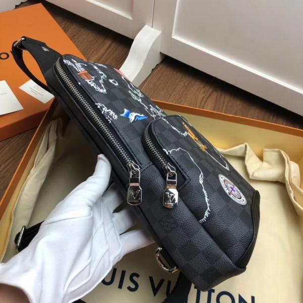 LV Avenue Sling Bag Damier Graphite - Renaissance Map Print Crossbody Bag for Men | Stylish Travel & Everyday Carry Essentials