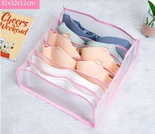 Foldable Drawer Organizer Set - 6/7/11 Grids Underwear Storage Box for Socks & Bras | Space-Saving Dorm Closet Organizer (Pink) | Perfect for College Dorms, Bedroom Drawers & Travel Luggage Organization