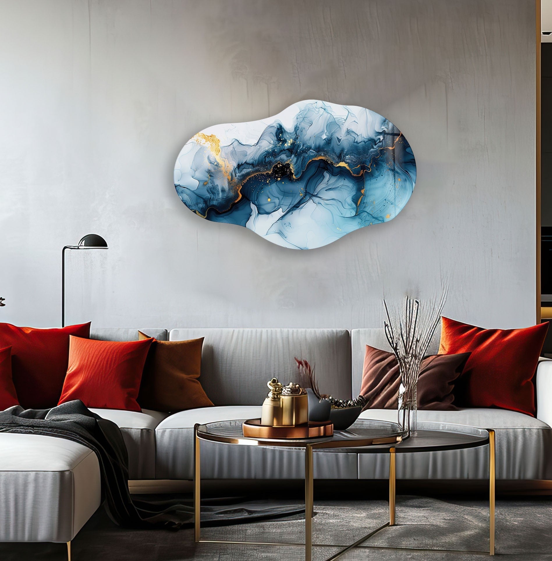 Blue Alcohol Ink Glass Wall Art - Handmade Abstract Painting for Home & Office Decor - Perfect for Living Room, Bedroom, or Gift