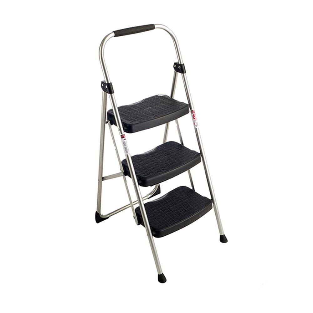 JF-XUAN Heavy Duty Stainless Steel Folding Step Stool - 3-Step Wide Platform Ladder with Non-Slip Surface for Kitchen, Bathroom & Garage Storage | Multi-Functional Household Step Stool for Adults