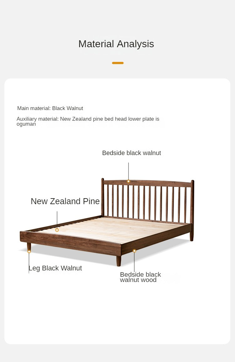 Modern Black Walnut Solid Wood Bed Frame - Queen Size Platform Bed with Headboard - Eco-Friendly Hardwood Bedroom Furniture for Master Bedroom & Guest Room