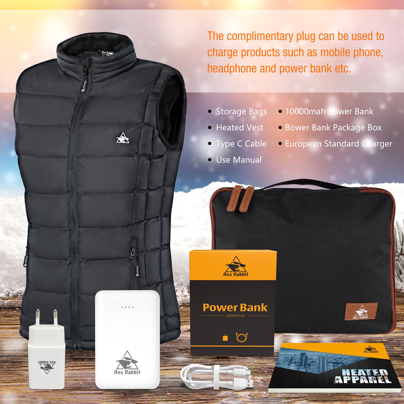 Electric Heated Vest for Women - 6 Heating Zones with Battery Pack & Plug - Rex Rabbit Fleece Lining - Perfect for Outdoor Activities, Winter Sports & Cold Weather