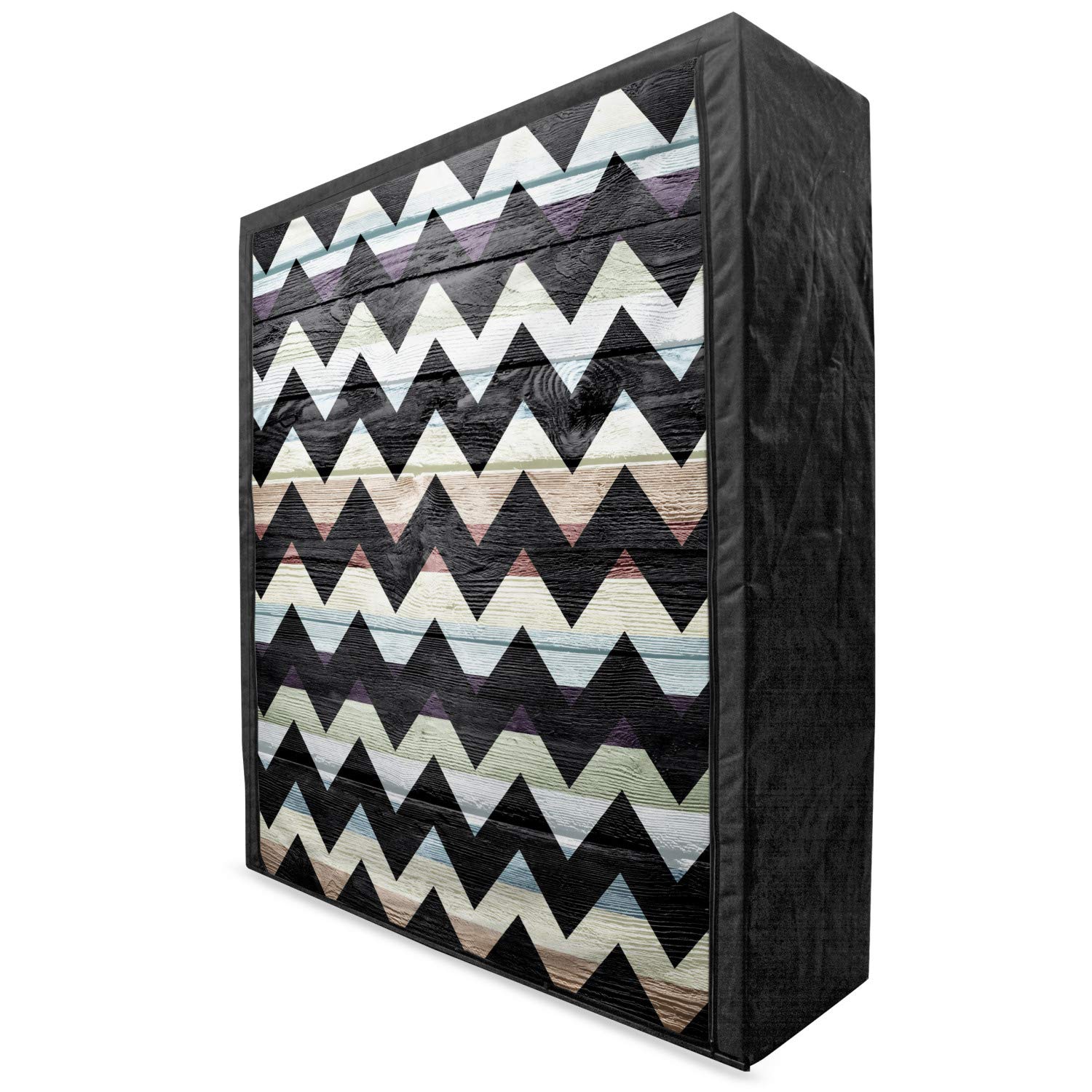 Ambesonne Geometric Portable Fabric Wardrobe - Vintage Chevron Pattern Clothing Organizer with Shelves, 59