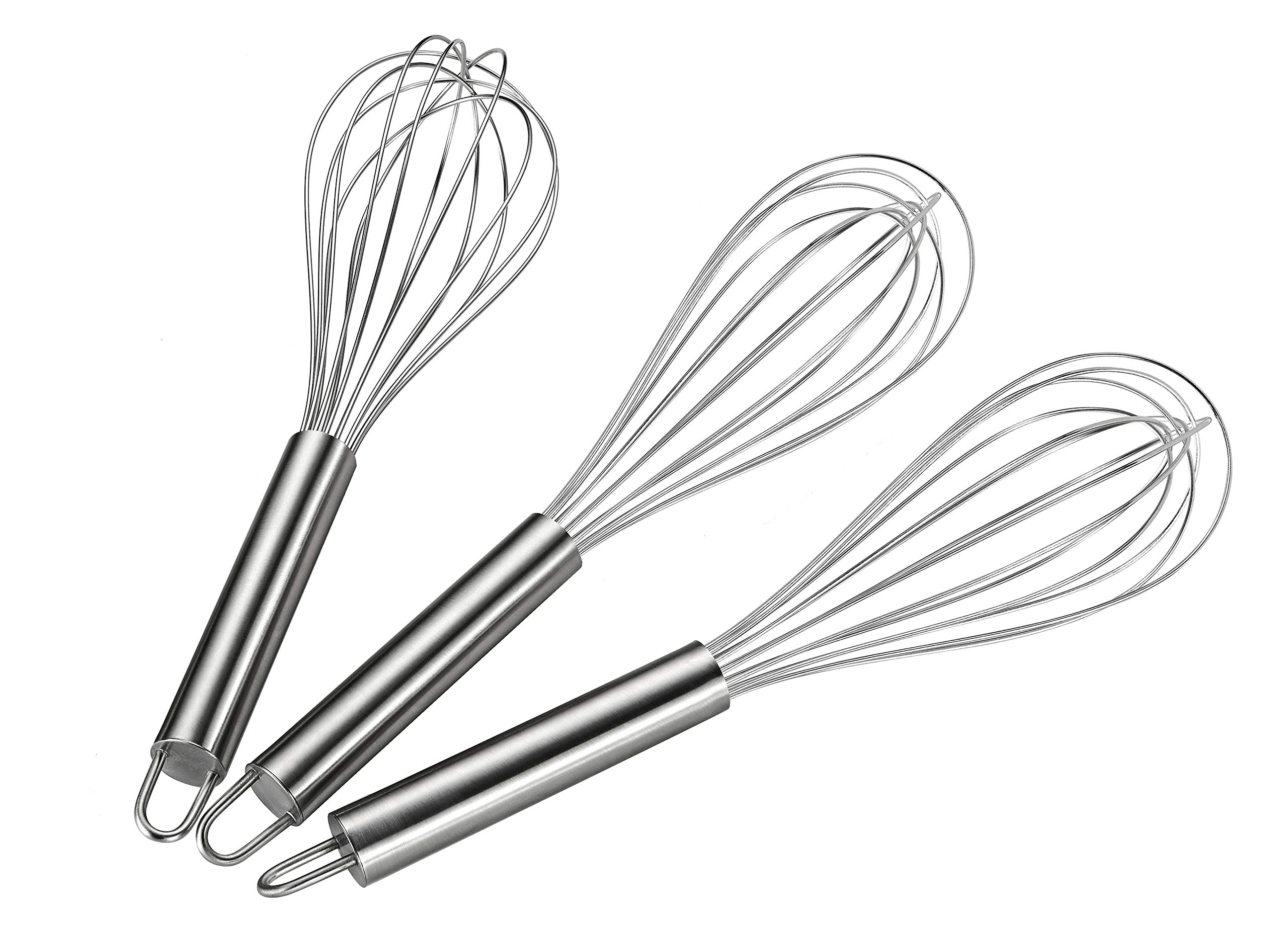 3-Pack Stainless Steel 10-Inch Wire Whisks - Durable Handheld Egg Beater for Baking, Cooking, and Mixing - Perfect for Whipping Cream, Eggs, and Batters in Home Kitchen