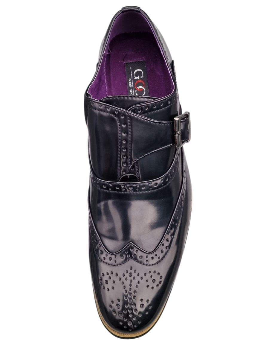 Premium Black Hi-Shine Buckle Strap Brogue Monk Shoes for Men - Formal & Business Attire, Office Wear, Wedding & Special Occasions