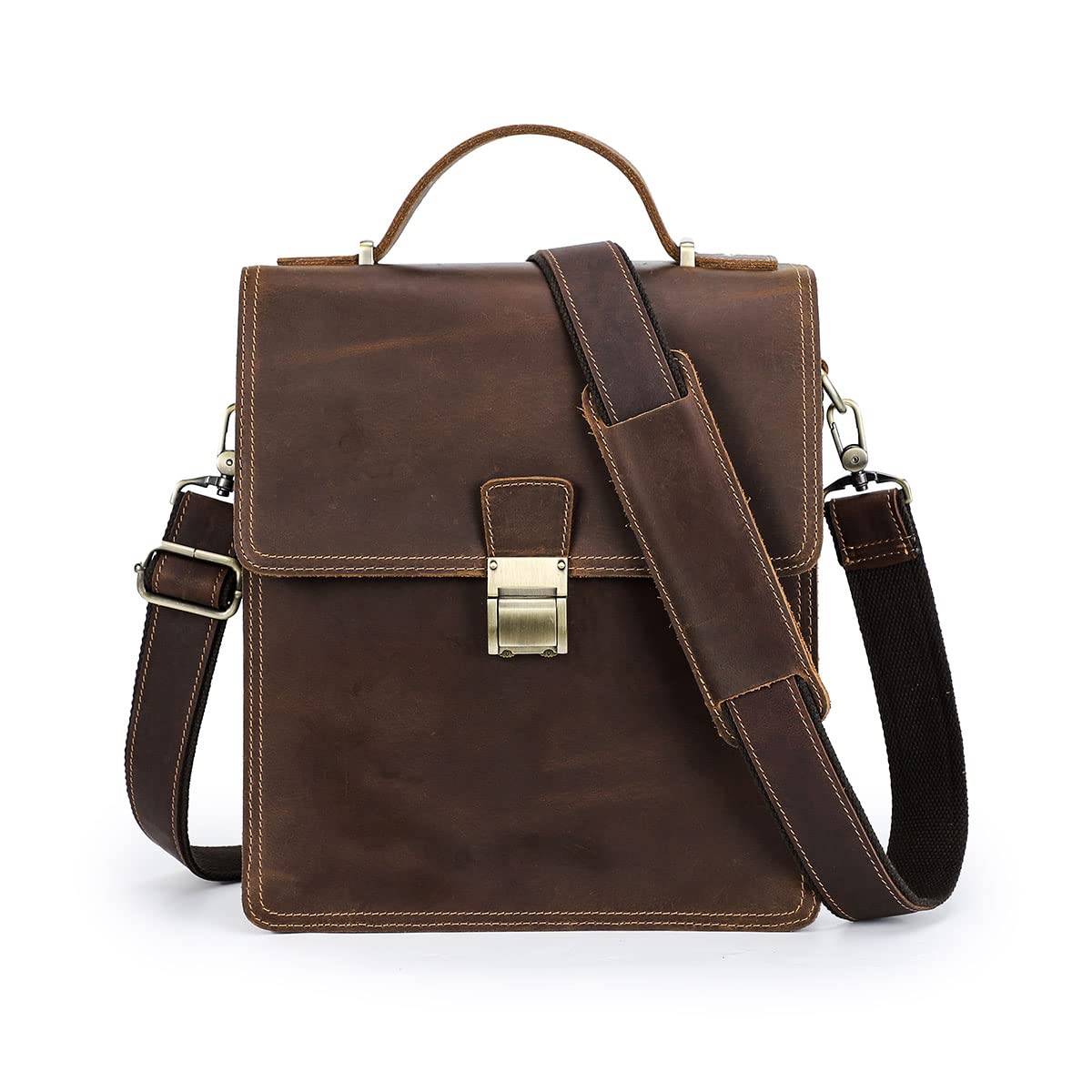 Premium Full Grain Leather Messenger Bag for Men - Secure Lock Briefcase, Travel & Crossbody Shoulder Bag - Ideal for Business, Commuting & Daily Use