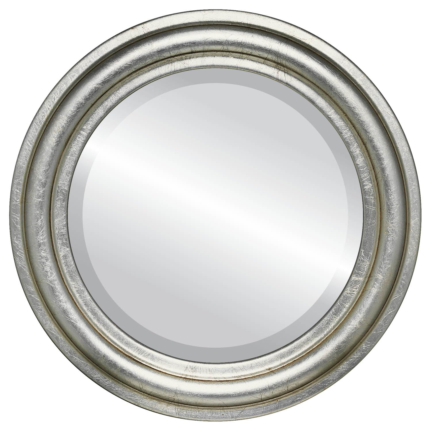 Philadelphia Style Ovalcrest Round Beveled Wall Mirror - 28x28 Inches Antique Silver Leaf Frame with Brown Patina - Elegant Home Decor for Living Room, Bedroom & Entryway