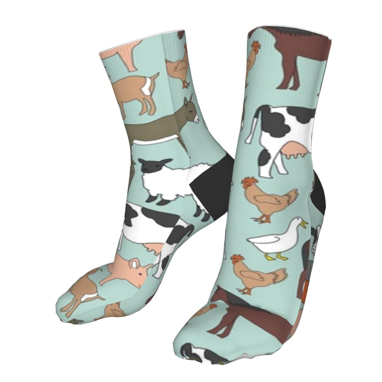 **AOTOSE Farm Animal Print Men's & Women's Athletic Ankle Socks - Cushioned Running Socks with Cow, Sheep, Horse, Donkey & Chicken Designs - Comfortable Cotton Crew Socks for Casual Wear, Sports & Gifts**