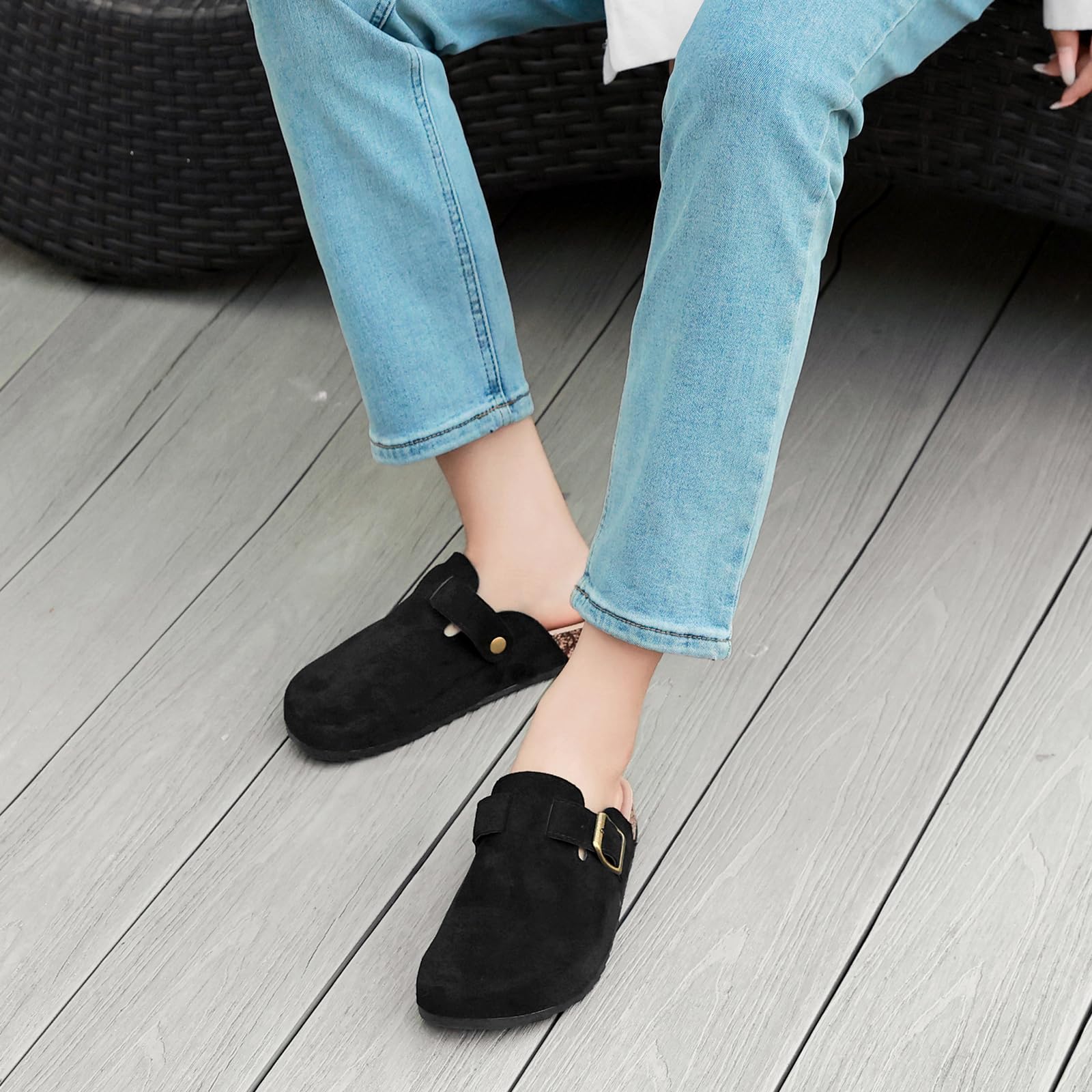 Women's & Men's Suede Clogs & Leather Mules - Comfortable Cork Footbed, Anti-Slip House Sandals with Arch Support & Adjustable Buckle - Perfect for Indoor/Outdoor Wear, Home, Office & Casual Occasions