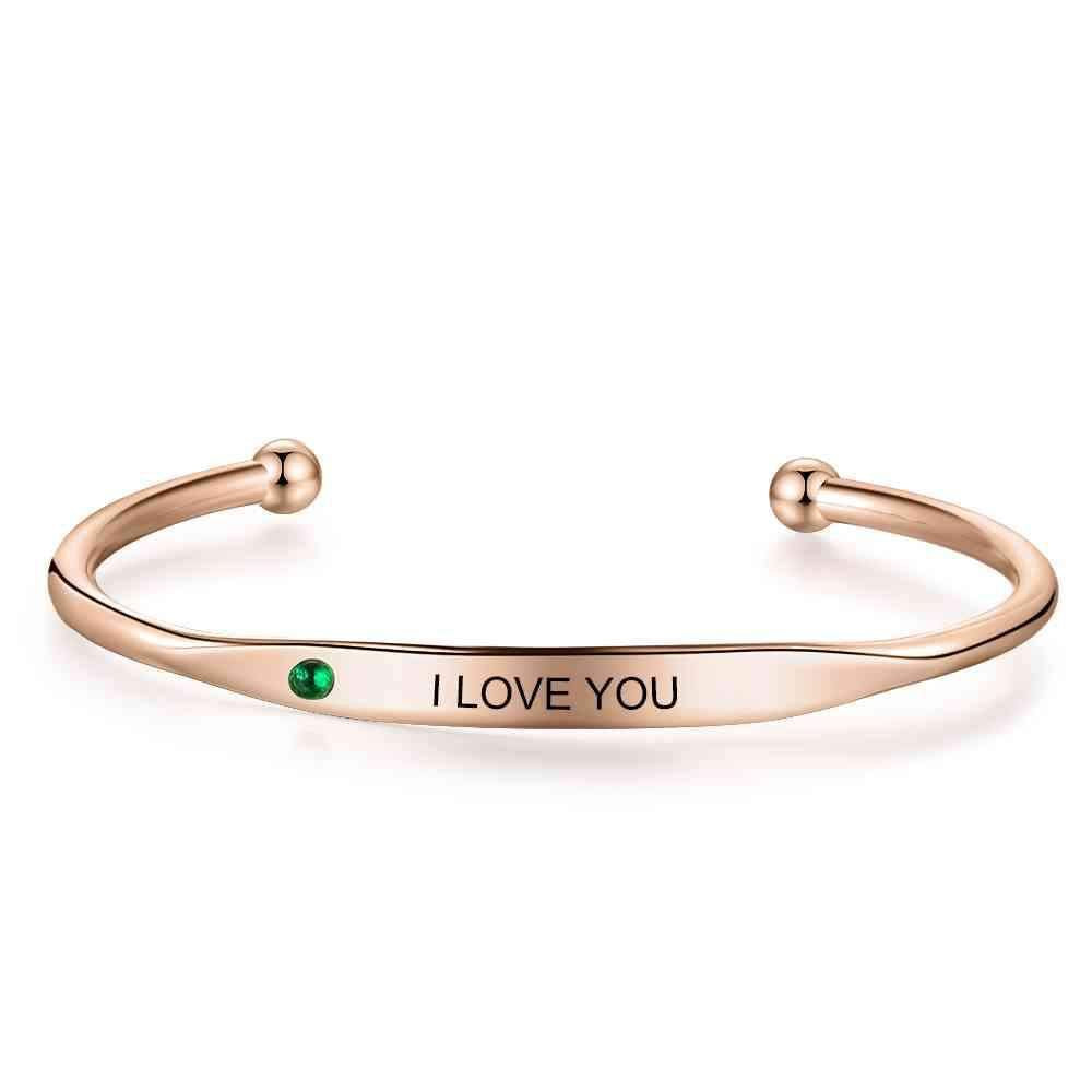 Personalized Birthstone Bangle Bracelet with Custom Name Engraving - Perfect for Birthdays, Anniversaries & Mother's Day Gifts | B003
