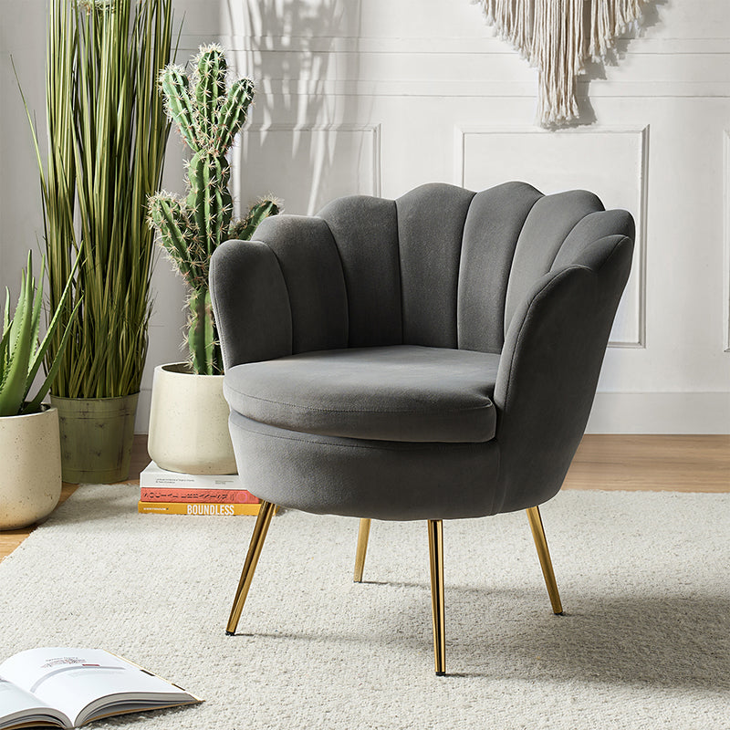 Evelia Velvet Scalloped Barrel Chair - Luxurious Velvet Accent Chair with Curved Back for Living Room, Bedroom & Office - Perfect for Reading Nook, Lounge Area or Home Decor