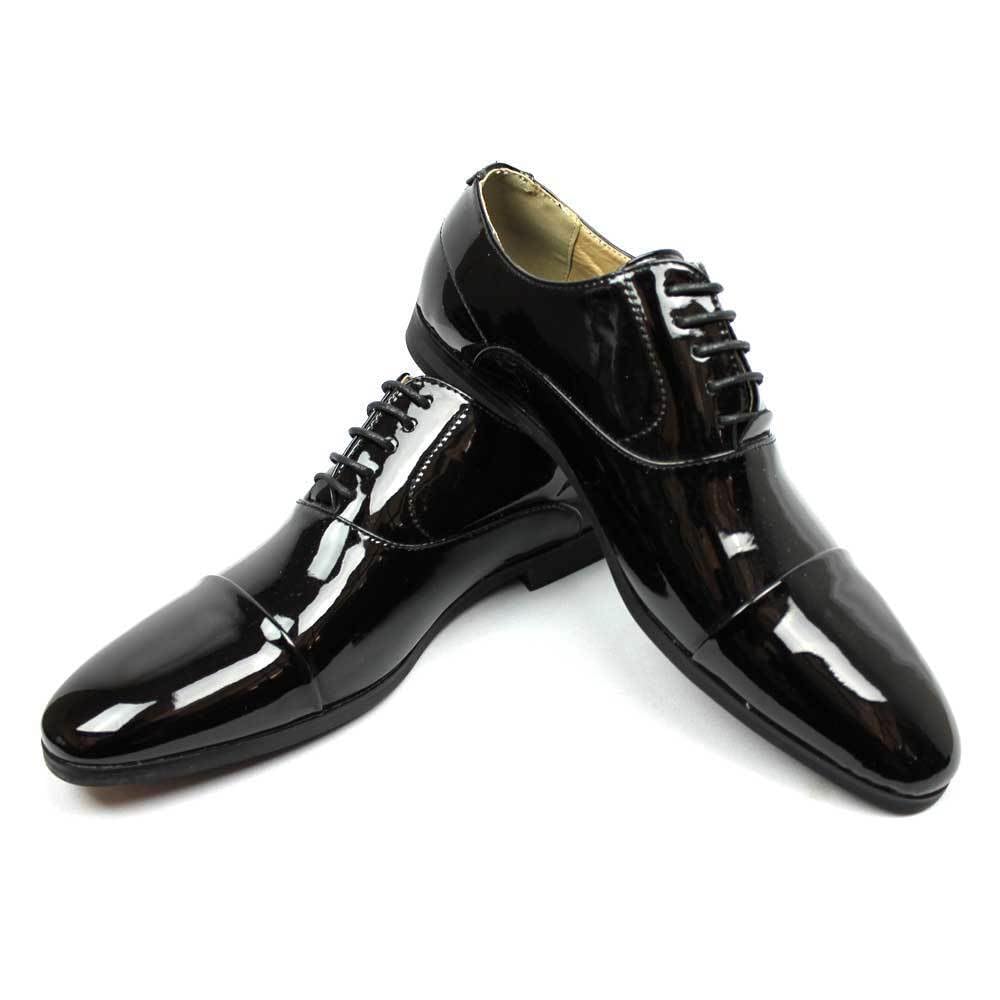 Premium Men's Cap Toe Dress Shoes - Patent Black Oxfords for Formal Wear | Azar Classic Lace-Up Tuxedo Shoes for Weddings, Business & Special Occasions