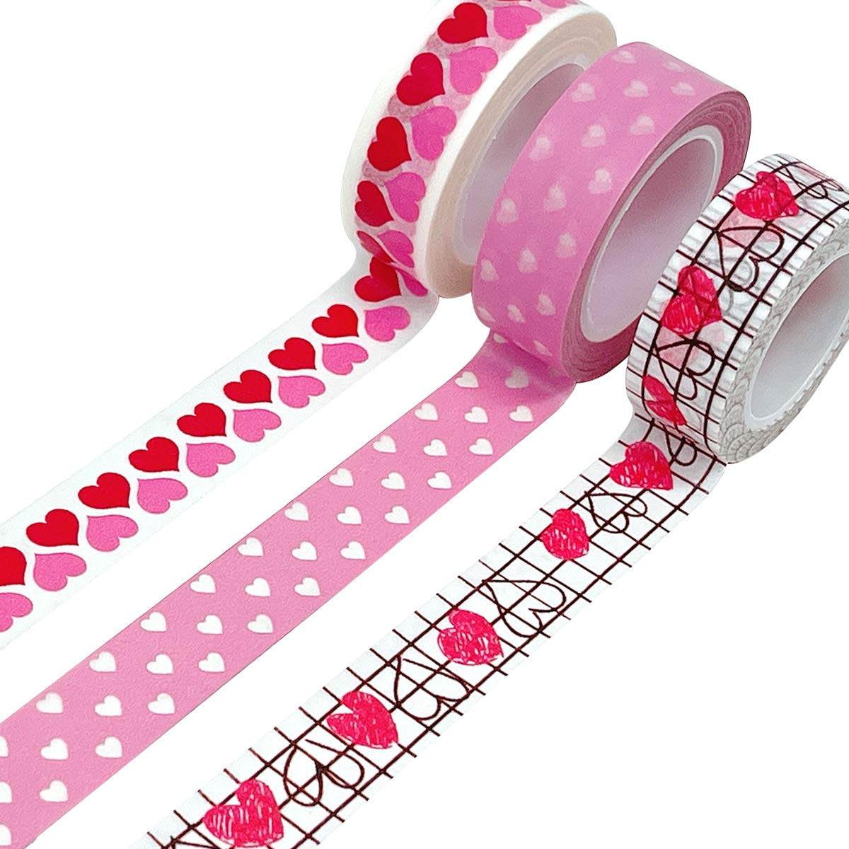 Allydrew Valentine Hearts Washi Tape Set - 3 Pack Decorative Masking Tapes for Scrapbooking, Journaling, Gift Wrapping & DIY Crafts