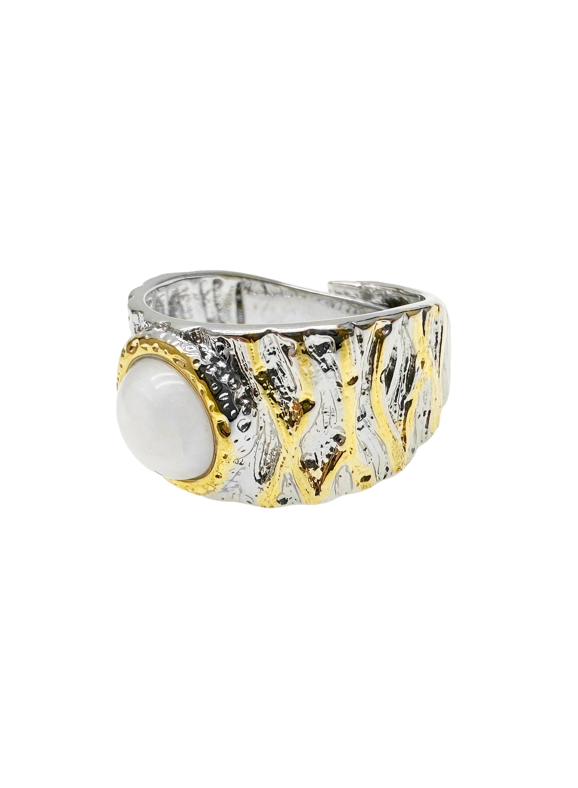 White Moonstone Platinum Plated Brass Adjustable Ring LR009 - Elegant Jewelry for Women, Perfect for Weddings, Parties & Everyday Wear