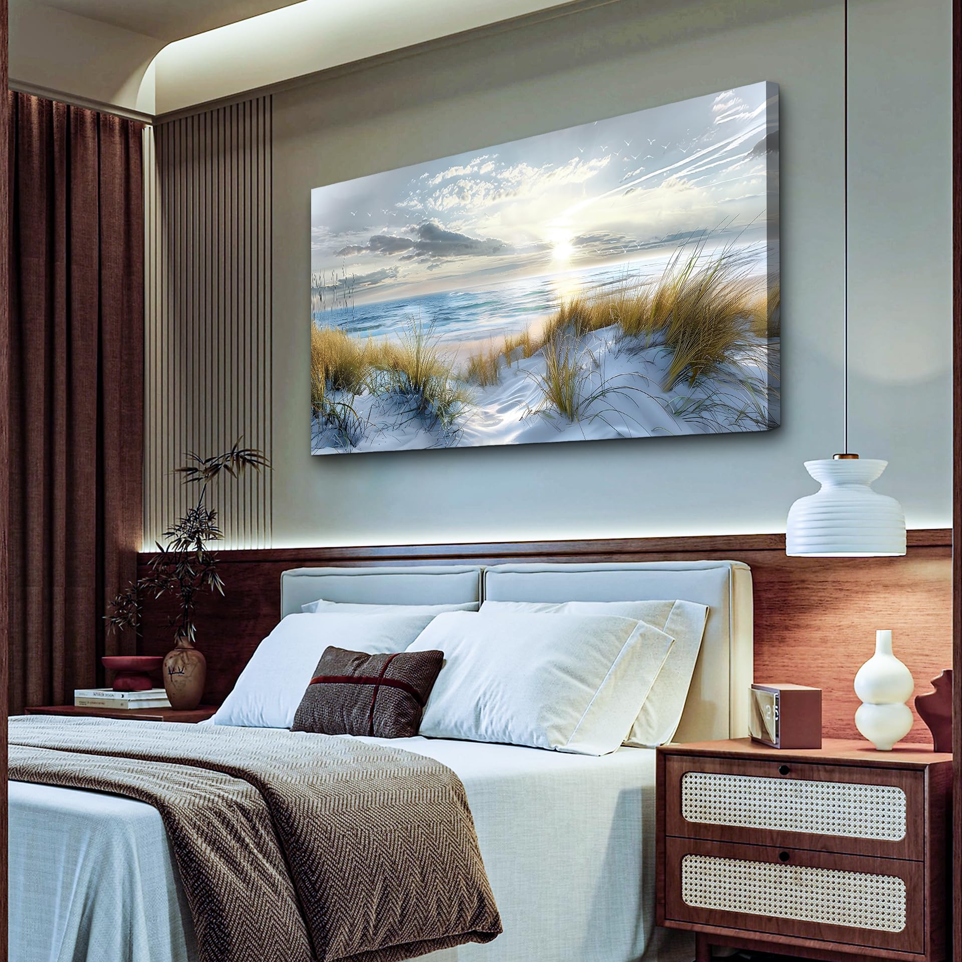 Lapremoly Large Modern Wall Art Canvas Print - Ocean Beach Blue Sea Landscape Painting for Bedroom, Living Room, Office & Hotel Decor | Perfect for Coastal, Nautical & Boho Home Interior Design