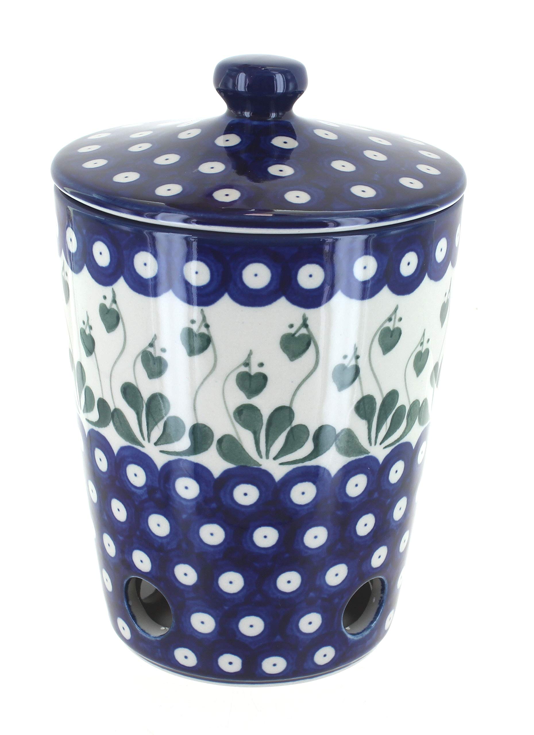 Blue Rose Polish Pottery Alyce Garlic Keeper - Handmade Ceramic Garlic Storage Container for Kitchen, Pantry & Dining Room Decor
