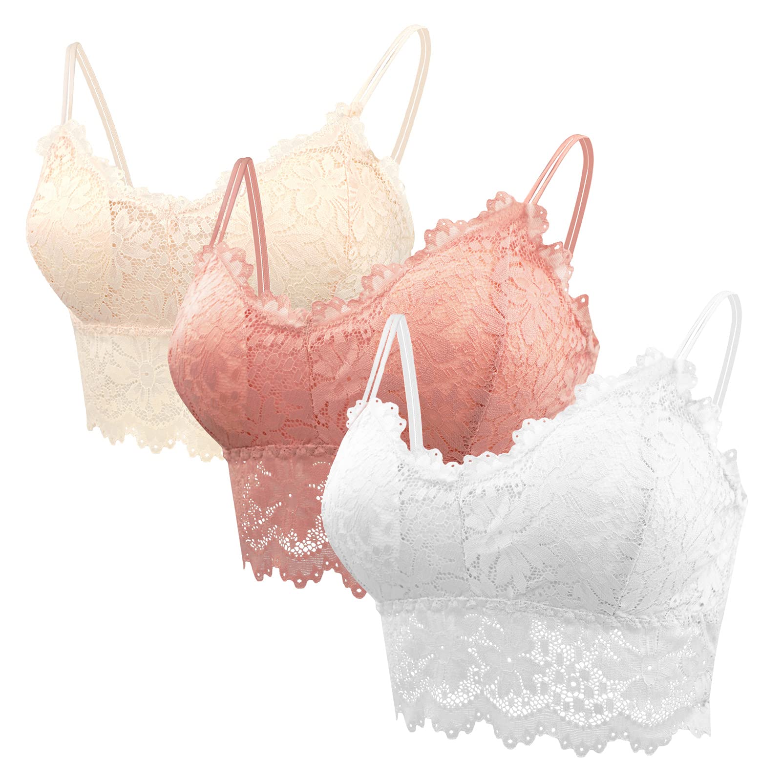 Sunflower Lace Bandeau Bras with Adjustable Straps - Deep V Neck Padded Sports Bralette for Women (Multipack) | Perfect for Yoga, Beachwear & Summer Outfits