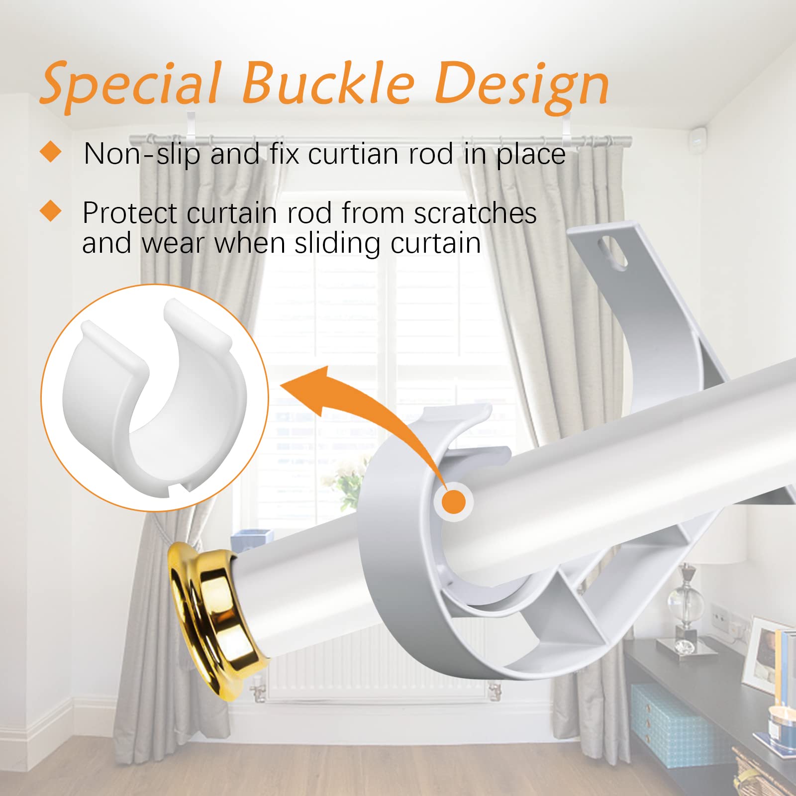 TOKPLNU Heavy Duty Ceiling Curtain Rod Hooks - 1 Inch White Curtain Rod Holders (Set of 2) - Perfect for Living Room, Bedroom & Dorm Window Treatments