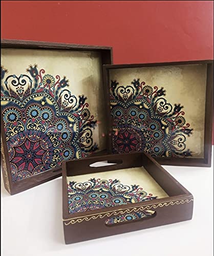 Handcrafted Wooden Tray Set of 3 - 12