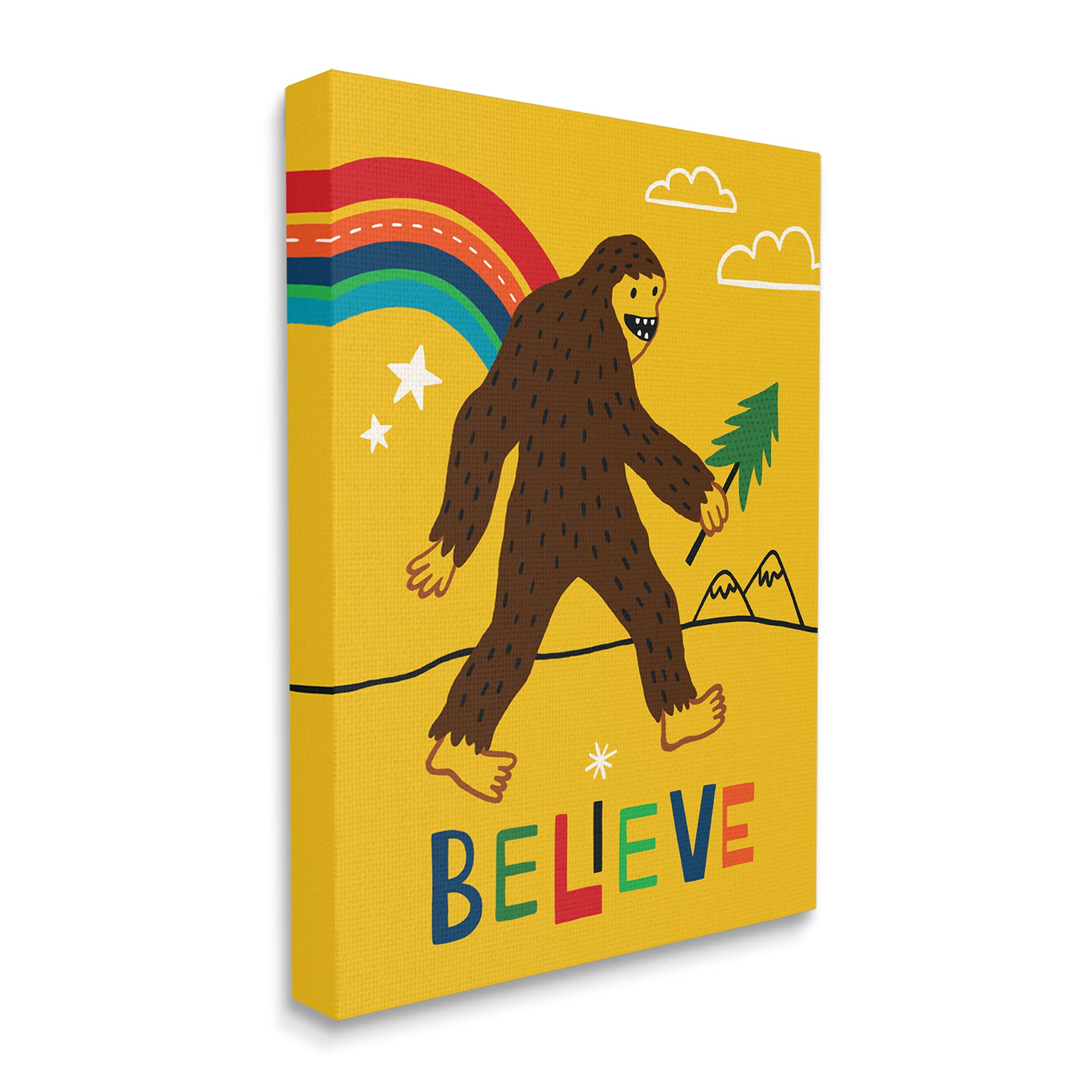 Stupell Industries Whimsical 'Believe' Phrase Happy Smiling Bigfoot Canvas Wall Art - Designed by Nina Seven, 36