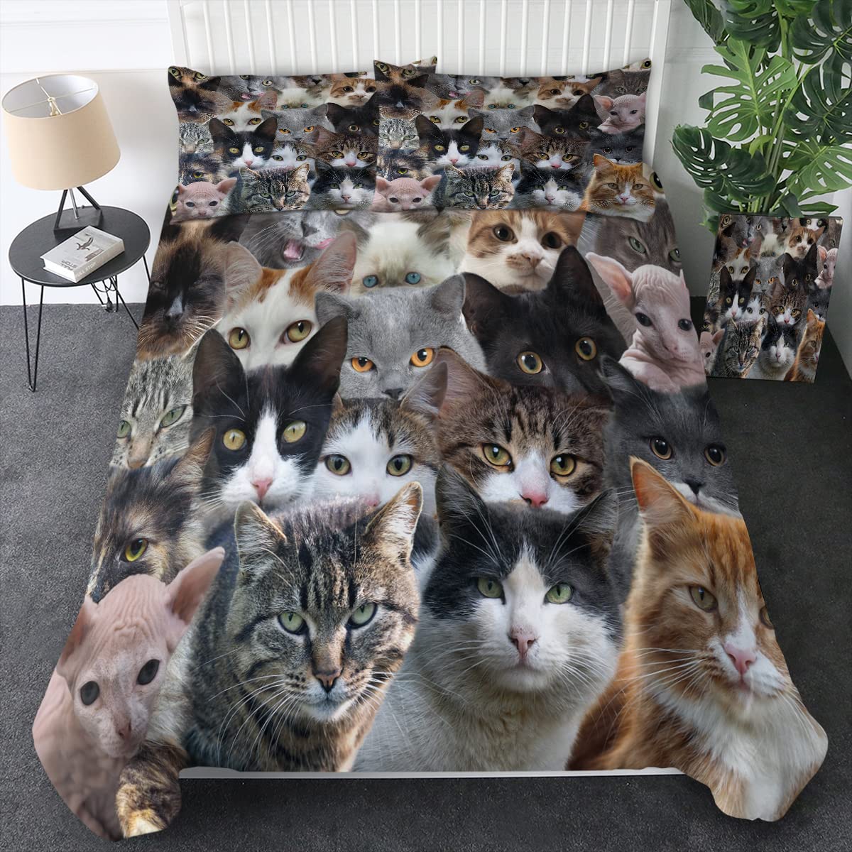 Sleepwish Cat Duvet Cover Set 3-Piece King Size - Cute Cat Doodle Seamless Pattern Bedding for Girls Bedroom in Brown & Black | Perfect for Cozy Nights, Teen Room Decor & Cat Lover Gifts