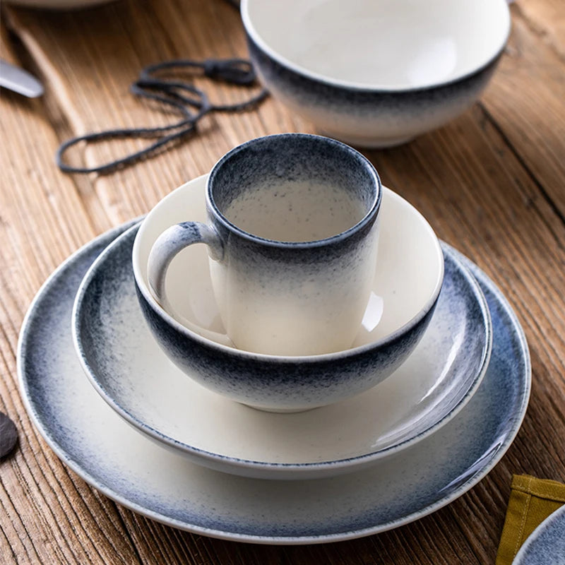 Coastal Rim Ceramic Dinner Plate Set - Elegant Handmade Porcelain Plates for Dining, Entertaining & Home Decor - Perfect for Restaurants, Weddings & Special Occasions