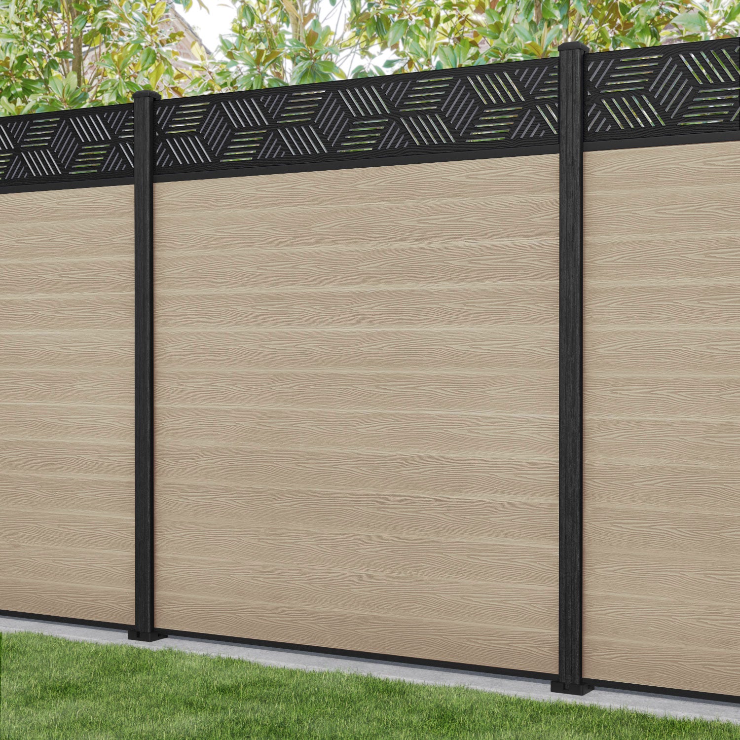 Classic Cubed Fence Panel Light Oak Composite Wood Privacy Fence - Durable Weather-Resistant Outdoor Garden Fence for Backyard, Patio, and Pool Areas