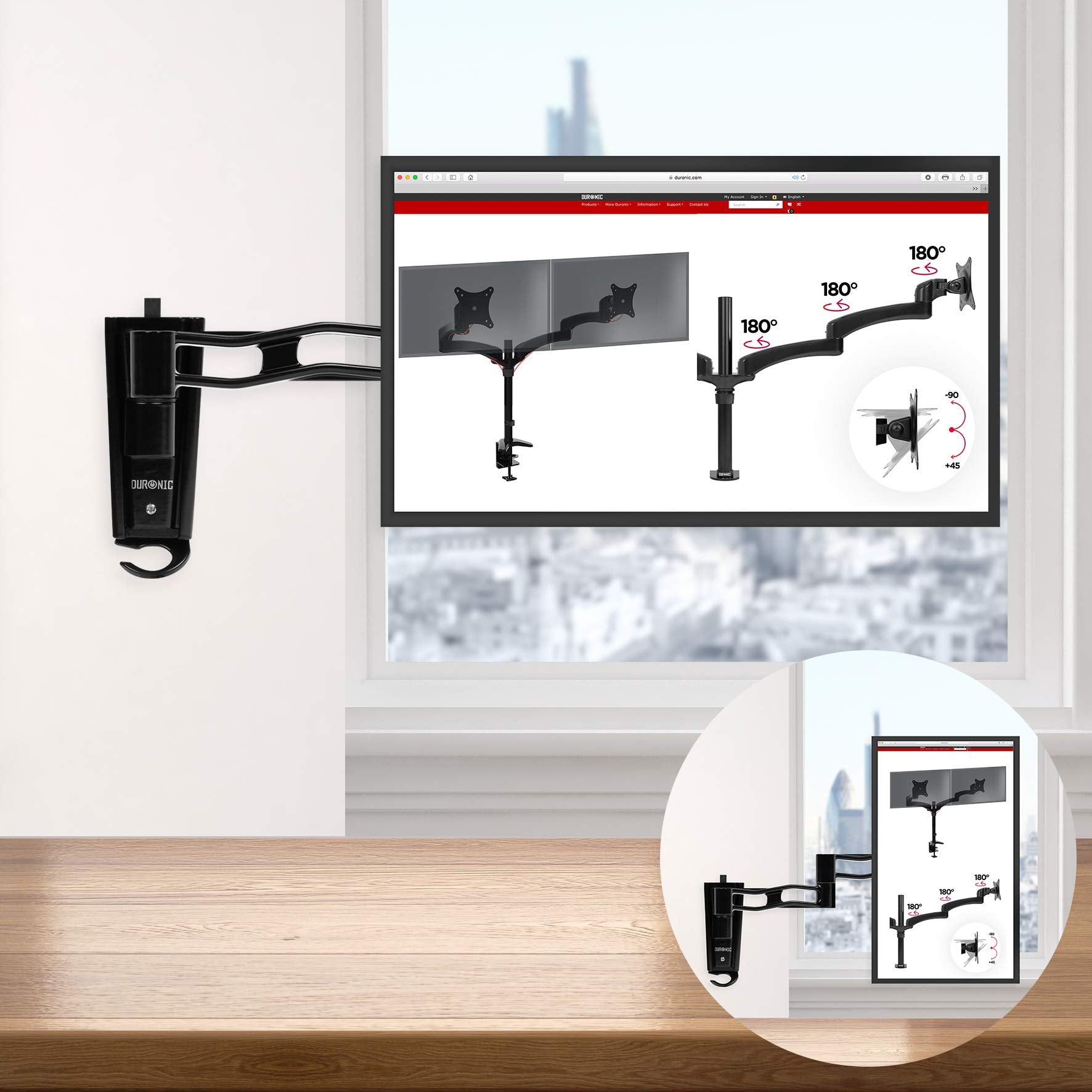 Duronic DM35W1X3 Single Monitor Arm - Adjustable VESA 75x100 Mount for 13-27
