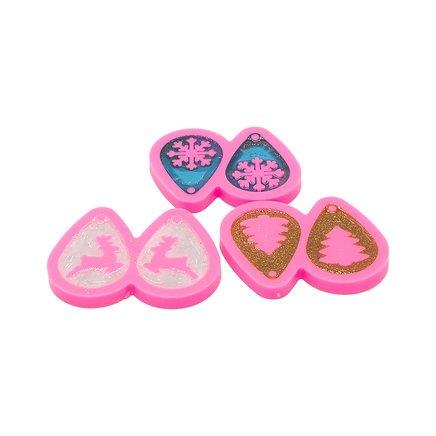 Christmas Resin Jewelry Molds - DIY Snowflake, Tree & Deer Earring Silicone Molds for Epoxy Craft Making | Perfect for Holiday Gifts, Handmade Jewelry & Christmas Decorations (YMDY0772+DY0773+DY0861)