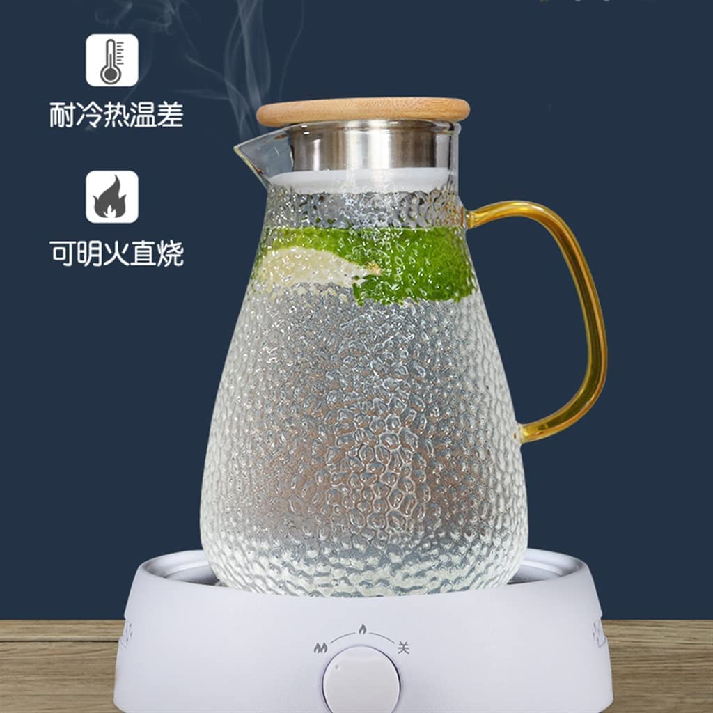 Sturdy Hammer Pattern Glass Cup Set with Handle - 4-Piece Drinking Glasses & Tea Kettle for Home, Living Room, Kitchen - Perfect for Iced Tea, Coffee, and Beverage Serving (One Color)