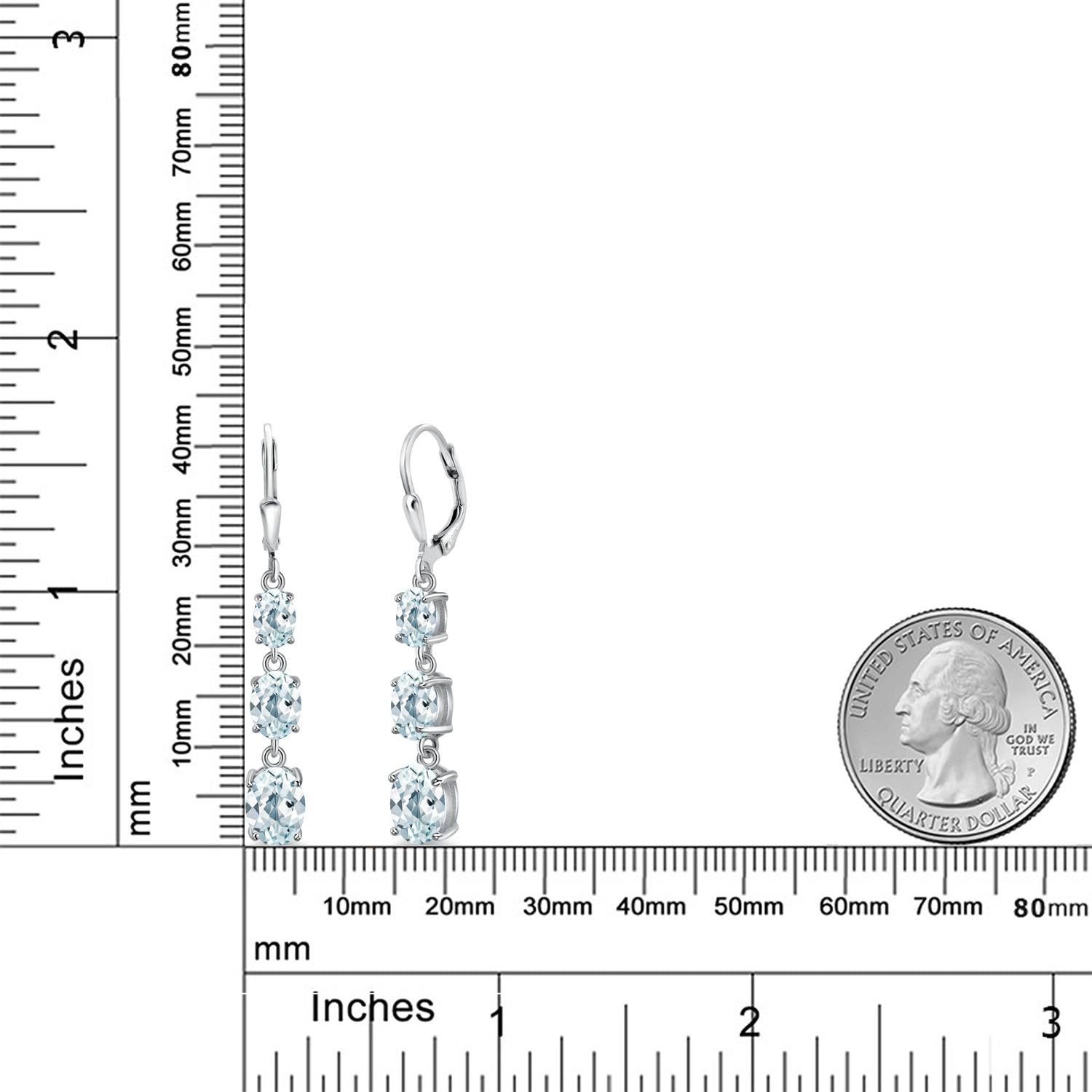 Gem Stone King 3-Stone Leverback Drop Dangle Earrings for Women - 925 Sterling Silver Birthstone Jewelry | Oval 8x6mm, 7x5mm & 6x4mm Gemstones | Elegant Gift for Mom, Wife, Her | Perfect for Weddings, Anniversaries & Special Occasions