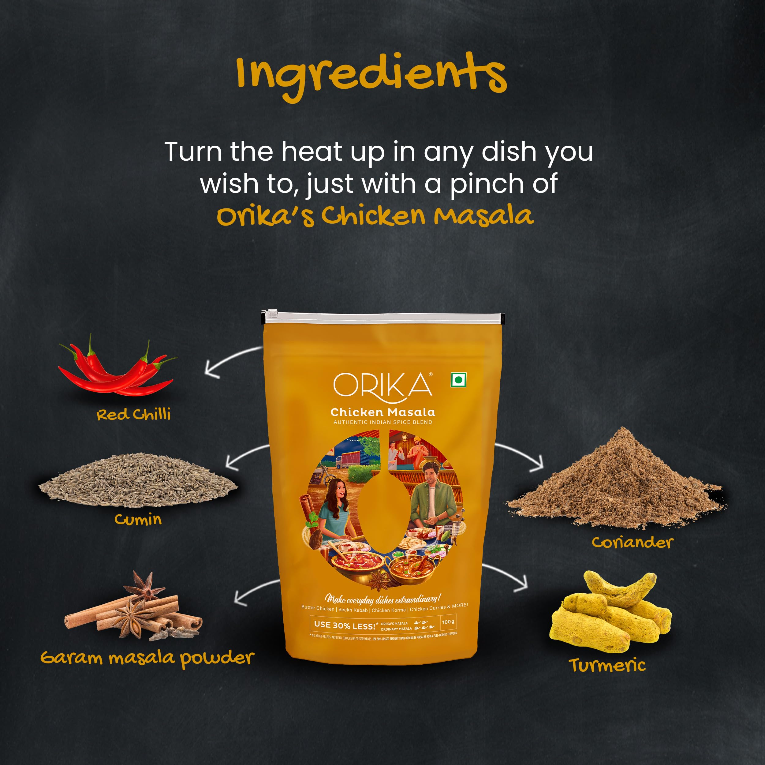 Orika Chicken Masala Spice Powder - 100g Pack | Authentic Indian Masala for Chicken Curry, Biryani & Tandoori | Perfect for Home Cooking & Restaurant Use
