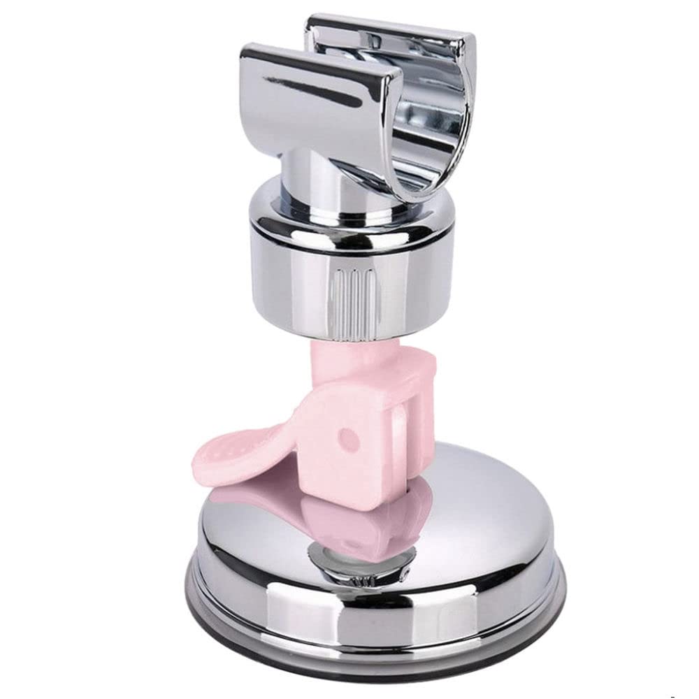 FAQUA Adjustable Hand Shower Holder with Suction Cup - Full Plating Shower Rail Bracket for Stable 360° Rotation - Pink Bathroom Accessory for Shower Head Mounting (Perfect for Small Bathrooms & RVs)