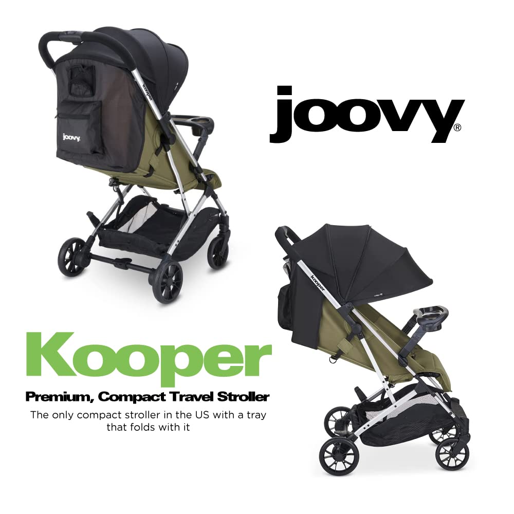 Joovy Kooper Lightweight Baby Stroller - Removable Swing-Open Tray, Big Wheels, Reclining Seat with Footrest, Extra-Large Canopy | Compact Fold for Travel & Daily Use | Perfect for Newborns to Toddlers (Olive Green)