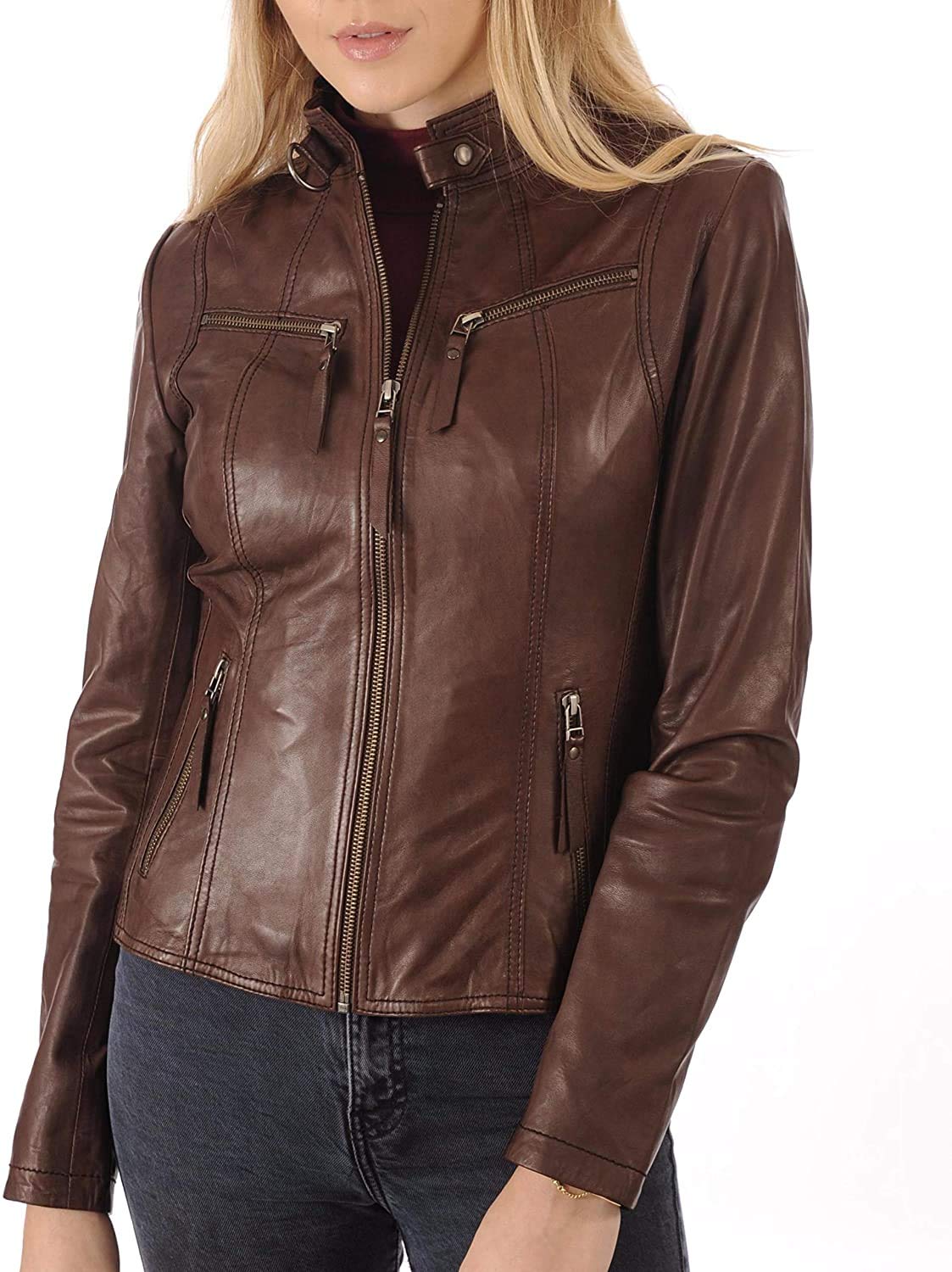 Women's Genuine Leather Motorcycle Jacket - Stylish & Durable Biker Jacket for Riding, Fashion & Outdoor Adventures | Fasigo