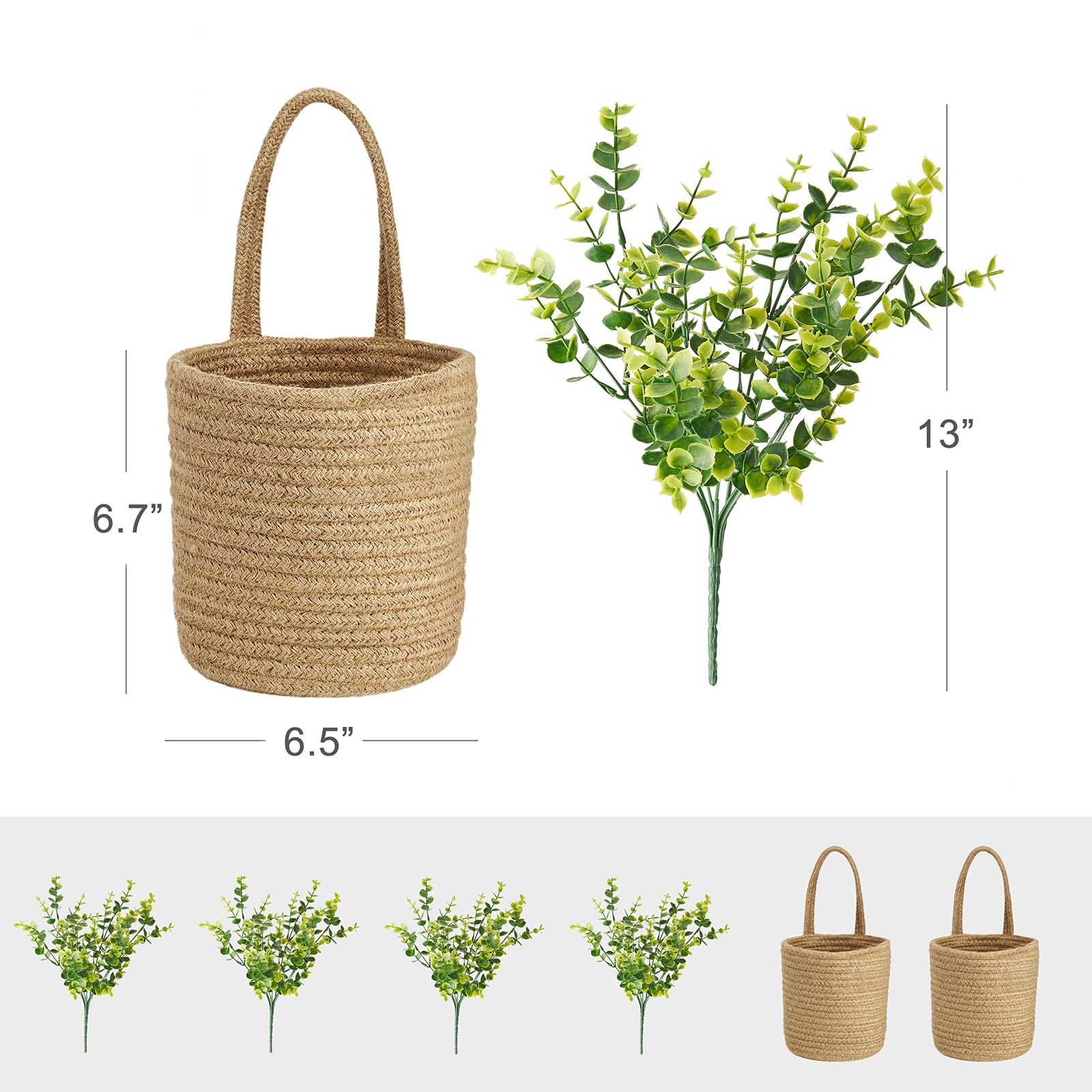 Dahey Macrame Wall Hanging Tapestry - Boho Chic Woven Wall Art with Eucalyptus Wreath & 2-Pack Rope Baskets - Farmhouse Home Decor for Living Room, Bedroom, and Office
